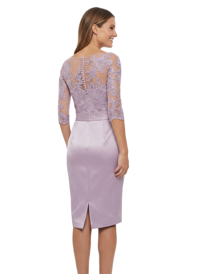 Chic Knee-Length Sheath Illusion Lace Half Sleeves Mother Of The Bride Gown With Button