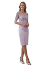 Chic Knee-Length Sheath Illusion Lace Half Sleeves Mother Of The Bride Gown With Button