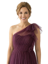 Chicsew Sexy One Shoulder Side Slit Floor-Length Chiffon Mother of The Bride Dress With Ruffles