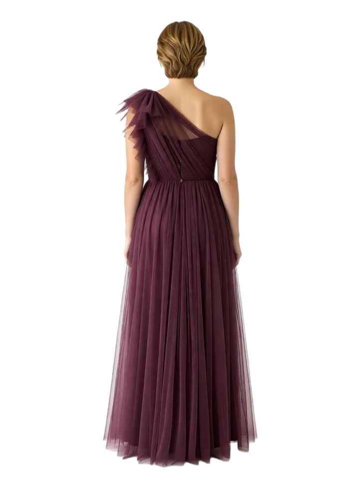 Chicsew Sexy One Shoulder Side Slit Floor-Length Chiffon Mother of The Bride Dress With Ruffles