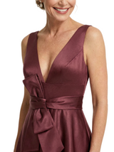 Elegant V-Neck A-Line Silky Satin Sleeveless Mother Of The Bride Gown With Bow Knot