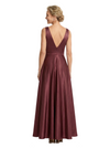 Elegant V-Neck A-Line Silky Satin Sleeveless Mother Of The Bride Gown With Bow Knot