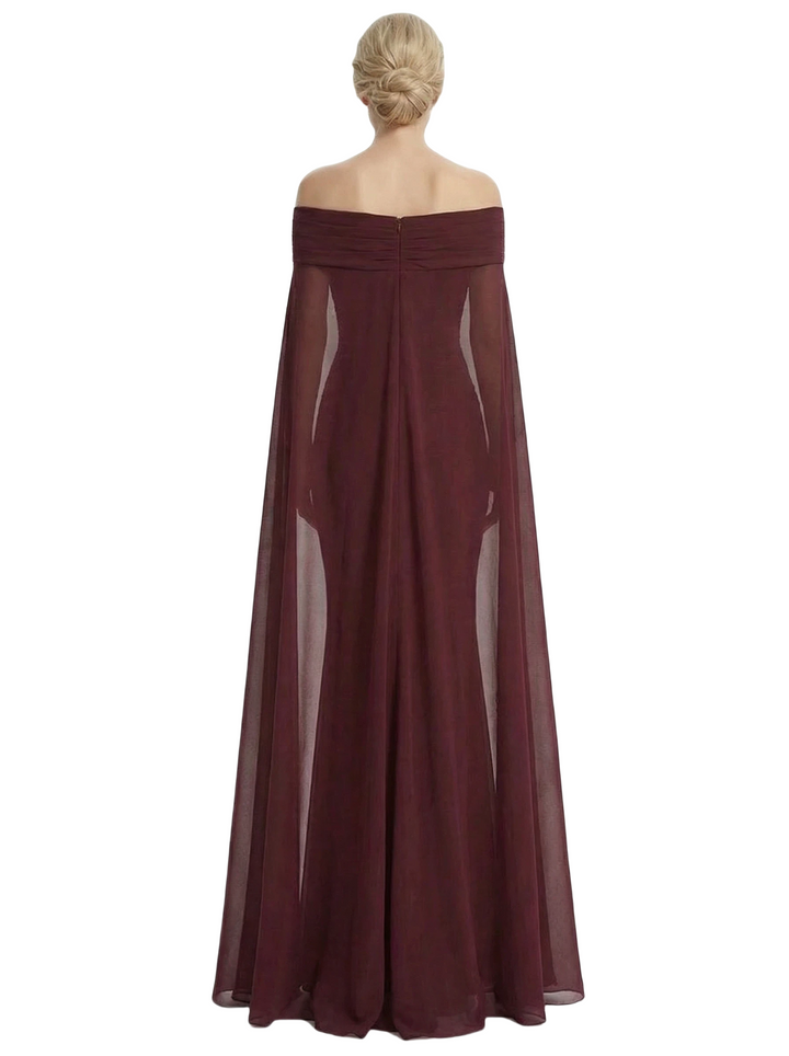 Stunning Off The Shoulder Cape Sleeves Ruched Mermaid Long Mother Of The Groom Dress