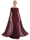 Stunning Off The Shoulder Cape Sleeves Ruched Mermaid Long Mother Of The Groom Dress