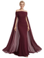 Stunning Off The Shoulder Cape Sleeves Ruched Mermaid Long Mother Of The Groom Dress
