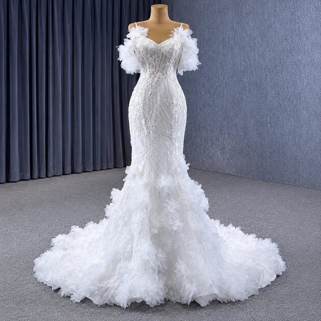 ChicSew Spaghetti Straps Luxurious Wedding Dress With 3D Flowers