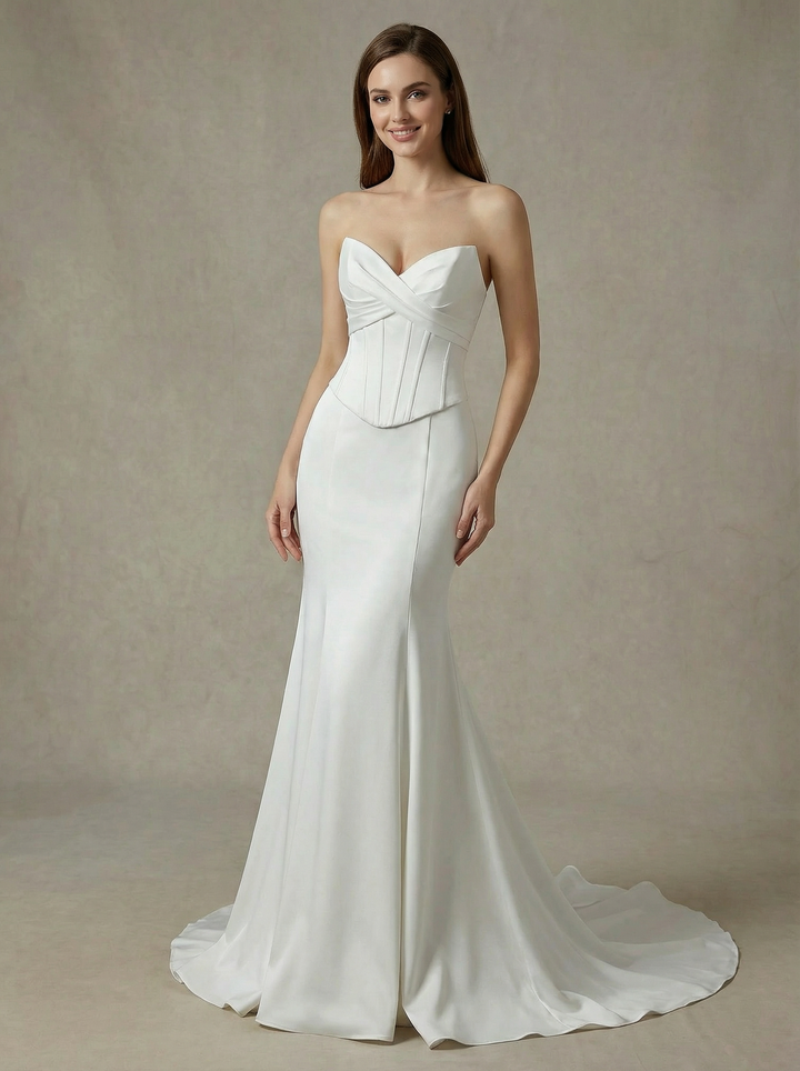 Mermaid Sweetheart Boning Maxi Long Satin Wedding Gowns Online