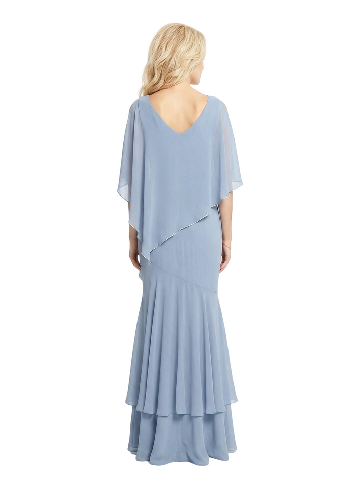 Pretty Ruffle Mother of the Groom Gown Chiffon V-Neck Cold Shoulder Maxi Dress