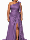 ChicSew Elegant One Shoulder Mermaid Ruched Side Slit Soft Satin Floor-Length Bridesmaid Dresses With Ruffle