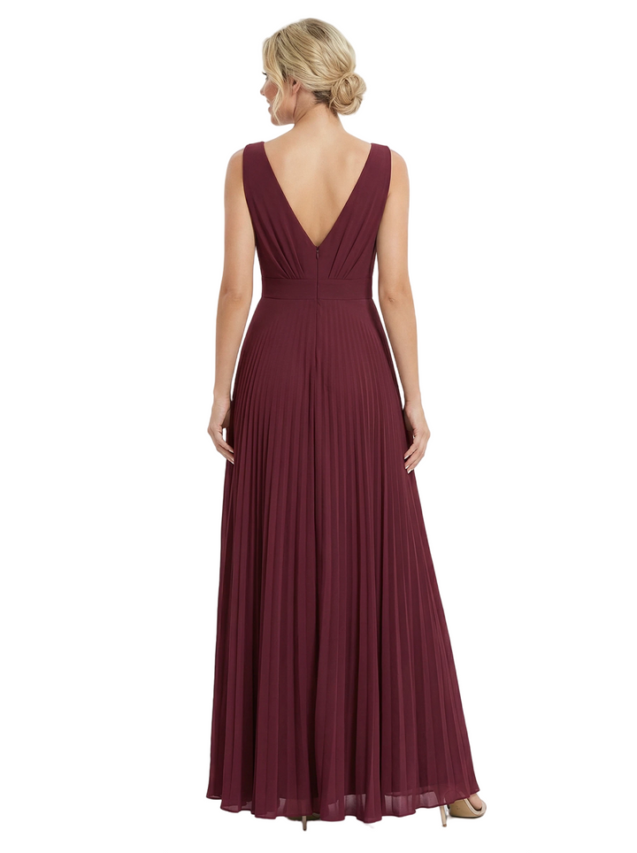 Flowy V-Neck Pleated Chiffon A-Line Maxi Mother Of The Groom Evening Gown