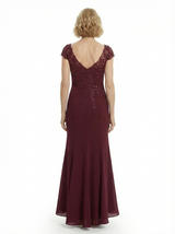 Modern Cap Sleeves Chiffon V-Neck Lace Evening Gown For Mother Of The Bride