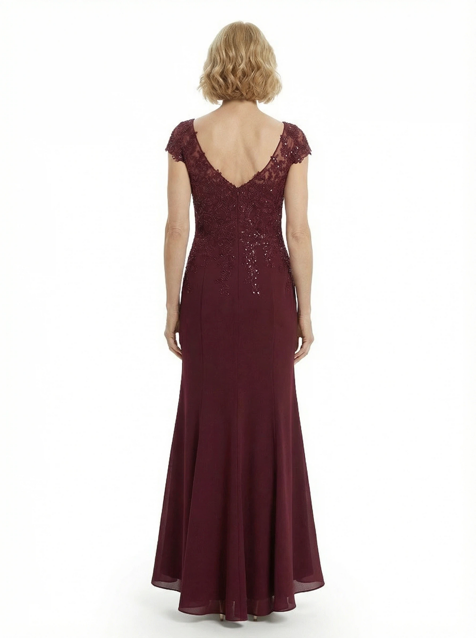 Modern Cap Sleeves Chiffon V-Neck Lace Evening Gown For Mother Of The Bride
