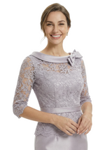 Classy Boat Neck Half Sleeve Lace Satin Mother of The Groom Dresses