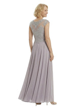 Chicsew Elegant Lace Top Cap Sleeves Ruched A-Line Chiffon Mother of The Bride Gown
