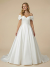 A-Line Off The Shoulder V-Neck Maxi Long Satin Wedding Dresses Gowns Online