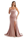 Sexy Side Split Asymmetric Long Satin Lace Chic Bridesmaid Dresses Styles