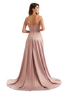 Sexy Side Split Asymmetric Long Satin Lace Chic Bridesmaid Dresses Styles