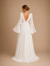 ChicSew Elegant V-Neck Chiffon Pleated Long Sleeves A-Line Floor-Length Wedding Dress