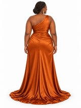 ChicSew Elegant One Shoulder Side Slit Mermaid Soft Satin Long Bridesmaid Dresses With Ruching