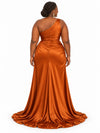 ChicSew Elegant One Shoulder Side Slit Mermaid Soft Satin Long Bridesmaid Dresses With Ruching