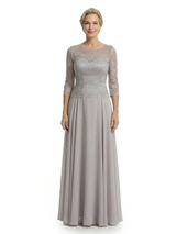 Chicsew Elegant Lace Appliques Top 3/4 Sleeves A-Line Chiffon Mother of The Bride Gown