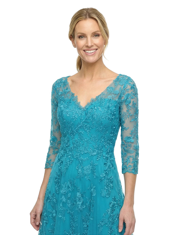 Chicsew Elegant V-Neck 3/4 Lace Sleeves Knee-Length A-Line Chiffon Mother of The Bride Dress