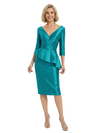 Chicsew Stylish V-Neck Silky Satin Knee-Length Mother Of The Bride Sheath Dress