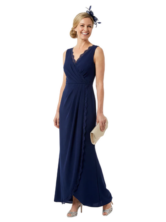Chicsew Sophisticated Sleeveless Lace V-Neck Chiffon Mother Of The Bride Maxi Dress