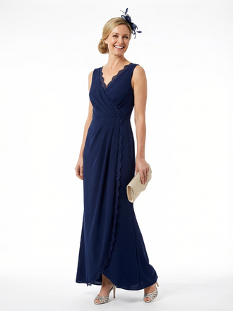 Chicsew Sophisticated Sleeveless Lace V-Neck Chiffon Mother Of The Bride Maxi Dress