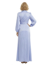 Chicsew Elegant Side Slit Silky Satin Long Sleeves Ruched Mother Of The Groom Formal Gown
