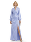 Chicsew Elegant Side Slit Silky Satin Long Sleeves Ruched Mother Of The Groom Formal Gown