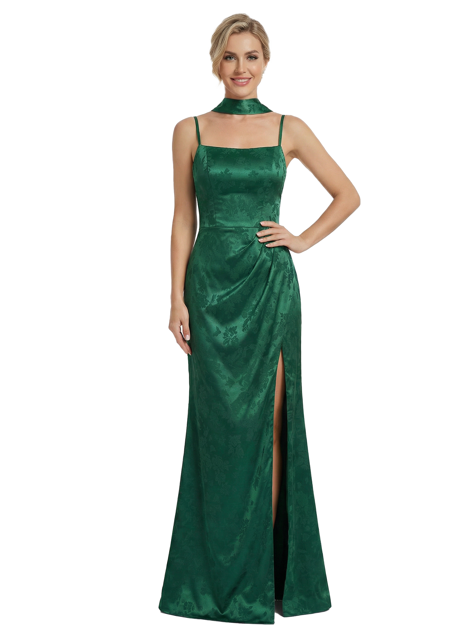ChicSew Formal Dresses For Women Elegant Jacquard Satin Spaghetti Straps Side Slit Mermaid Long Formal Evening Dresses