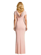 Chicsew Elegant Jewel Cap Sleeves Side Slit Satin Mermaid Mother of The Bride Dress
