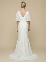 Mermaid Jewel Flutter Sleeves Side Slit Maxi Long Satin Wedding Gowns Online