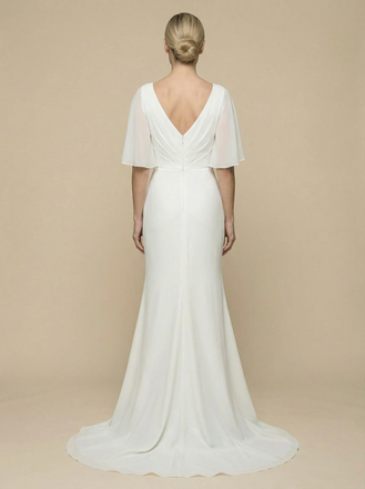 Mermaid Jewel Bell Sleeves Side Slit Maxi Long Satin Wedding Gowns Online