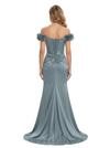 Fancy Off Shoulder Satin Mother of The Groom Dress Floor-Length 3D Flower