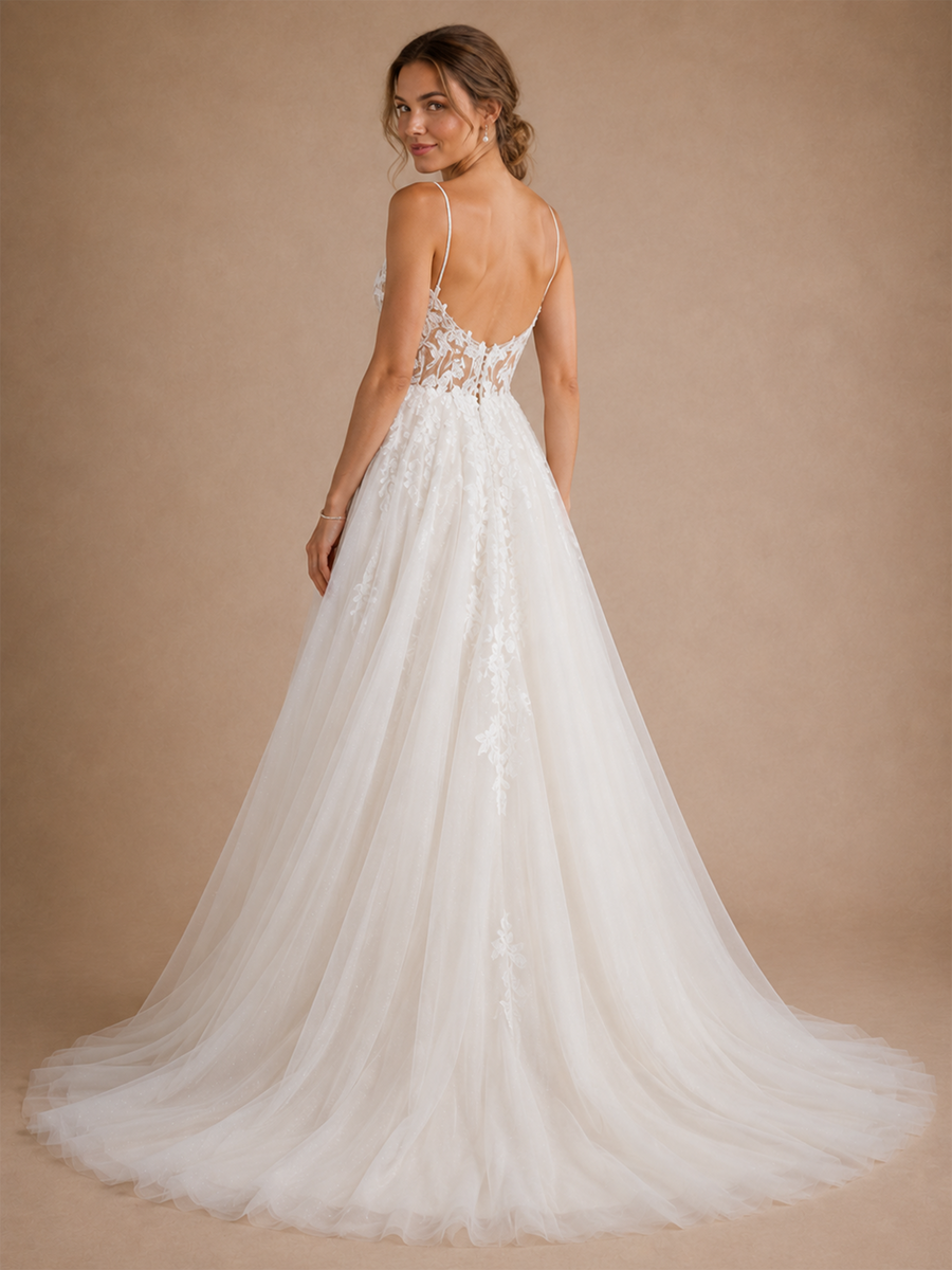 ChicSew Elegant Fancy Spaghetti Straps Lace Tulle Maxi A-Line Wedding Dress