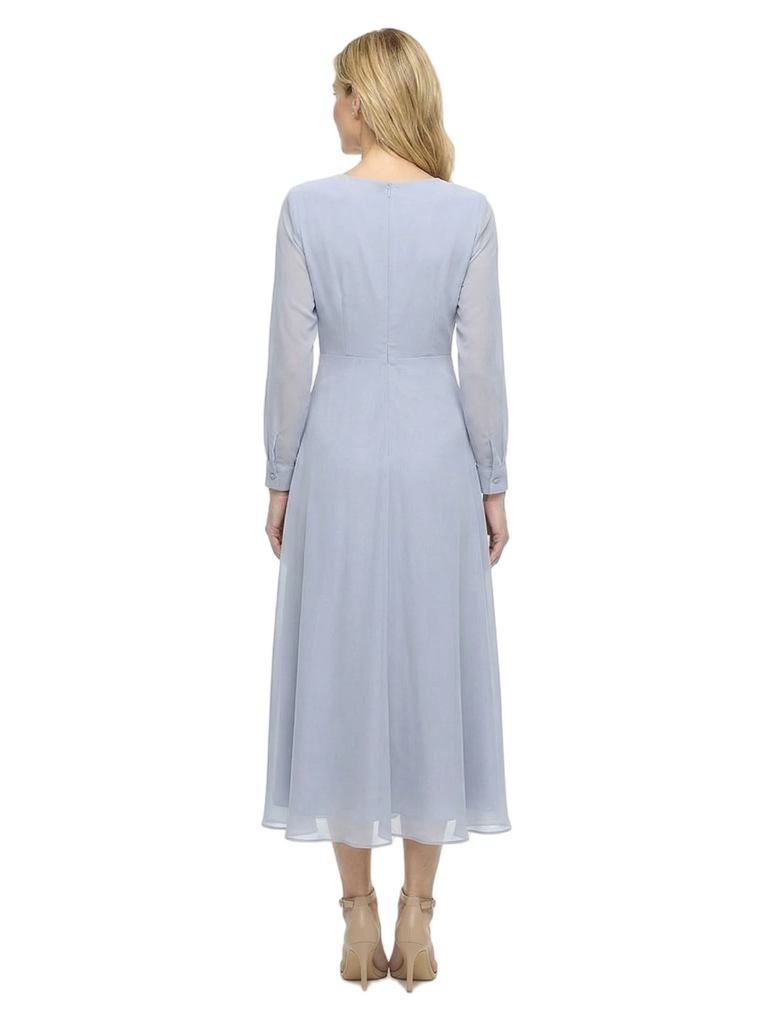 Chicsew Modern V-Neck Tea-Length Long Sleeves Ruched A-Line Chiffon Mother Of The Bride Dresses