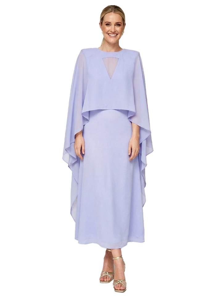 Chicsew Unique Cape Sleeves Illusion Chiffon A-Line Ankle-Length Mother Of The Groom Gown