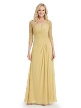 Chicsew Beautiful Lace Sleeves Ruched Chiffon Floor-Length Mother Of The Groom Dress