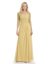 Chicsew Beautiful Lace Sleeves Ruched Chiffon Floor-Length Mother Of The Groom Dress