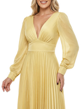 Chicsew Fancy Long Sleeves V-Neck Pleated Chiffon Empire Waist Mother Of The Bride Dress