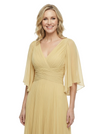 Chicsew Elegant Chiffon V-Neck Flutter Sleeves Pleated A-Line Mother Of The Bride Gown