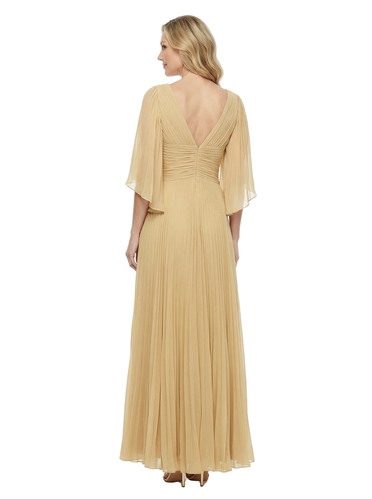 Chicsew Elegant Chiffon V-Neck Flutter Sleeves Pleated A-Line Mother Of The Bride Gown