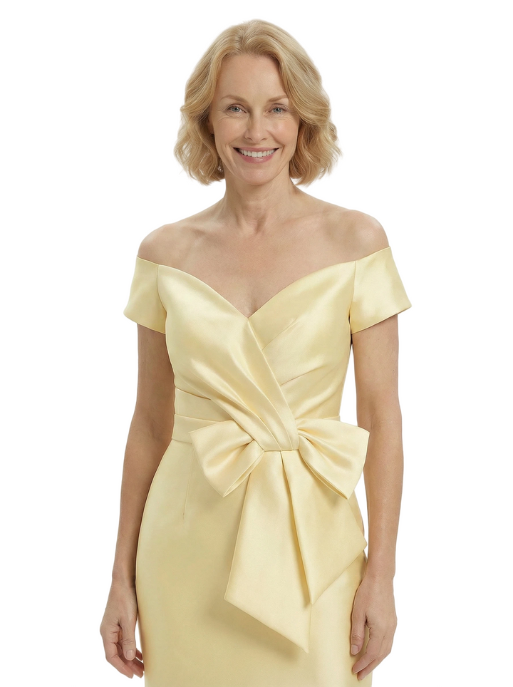 Chicsew Off The Shoulder Satin Mermaid Mother Of The Bride Dresses With Oversized Bow Knot
