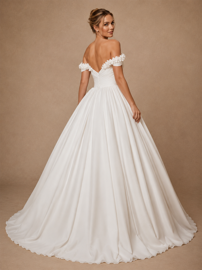 ChicSew Elegant V-Neck Off The Shoulder Chiffon A-Line Maxi Wedding Dress With 3D Flowers