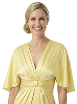 Chicsew Flutter Sleeves V-Neck Soft Satin Ruched Tea-Length Mother Of The Groom Gowns