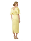 Chicsew Flutter Sleeves V-Neck Soft Satin Ruched Tea-Length Mother Of The Groom Gowns