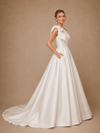 ChicSew Classy One Shoulder Bow Knot Satin A-Line Maxi Long Wedding Dress