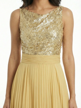 Chicsew Sparkly Sequin Top Sleeveless Ruched A-Line Chiffon Mother of The Bride Gown